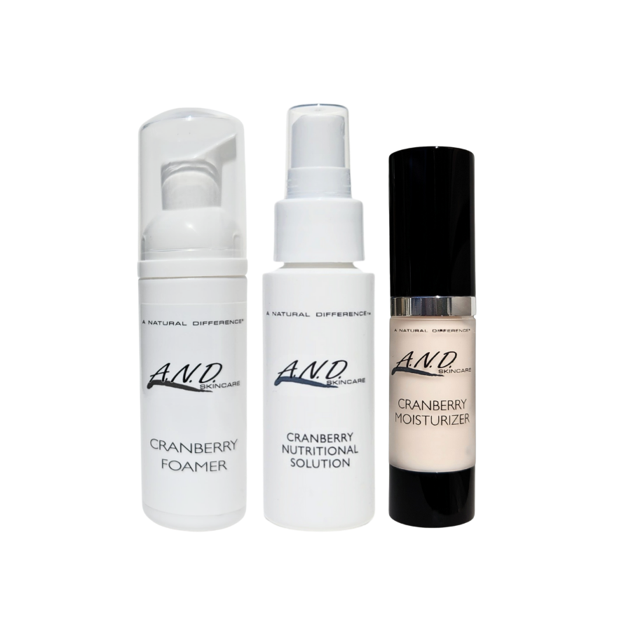Cranberry antioxidant skincare travel trio with clean EU standard ingredients to calm inflammation, nourish skin, and support a healthy skin barrier