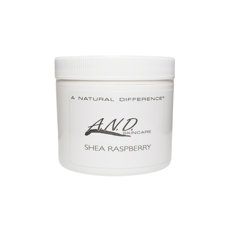 Shea butter and raspberry massage cream with clean EU standard ingredients to hydrate, soften skin, and support barrier repair